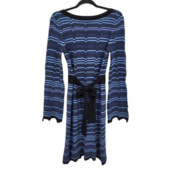 Y2K INC Dress Sweater Silk Blend Scalloped Hem Bell Sleeve Tie Waist Blue M - Picture 8 of 13